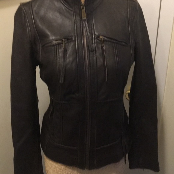 Brown Michael Kors leather moto Jacket VG - Picture 11 of 16